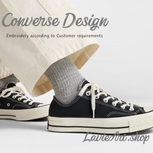 Custom Embroidered Converse, Customized Converse Low Tops, Embroidered Sneaker, Converse Embroidered, Flower Wreath, Embroidered Design