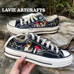 Mushroom Converse, Converse Low Top Embroidered Mushroom, Mushroom Sneaker, Embroidery Mushroom Snail Shoes, Birthday Gifts for Her