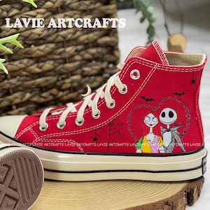 Nightmare Before Christmas Embroidery Converse, Custom Cartoon Character Embroidered Converse, Custom Jack Nightmare Shoes, Halloween Gift