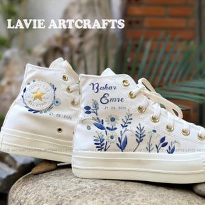 Aangepast Converse-platform, bruidsbloemen geborduurde Converse, aangepaste geborduurde bruiloft Converse, bruids Converse, aangepaste bruidsneakers