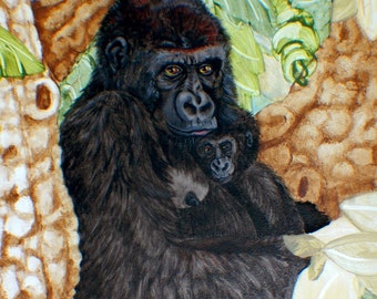 Mom and Baby Gorilla Art print