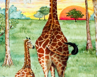 Mom and Baby Giraffe Child's Art