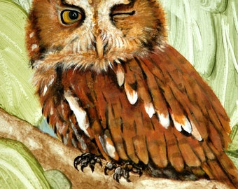 Winking Owl Art Print