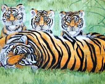 Tiger with cubs Art Print