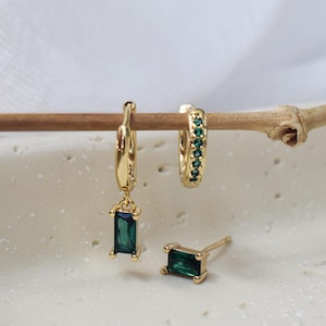 Dainty gold earring trio set, huggies, hoops and stud