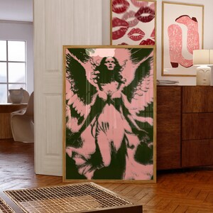 Wydruk sztuki ściennej Angel, estetyczna sztuka ścienna, dekoracja pokoju w akademiku Y2k Angelic, plakat Fallen Angel, modna sztuka ścienna, duchowa sztuka nowoczesna