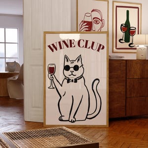 Wine Print, Bar Decor Funny Cat Poster, Trendy Digital Download, Printable Wall Art, Kitchen Decor, Cat with Red Wine, Cat Drinking Wine Art