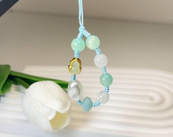 Handmade Jade Pearl Phone Charm Strap: Lucky Keychain, Mother’s Day Gift