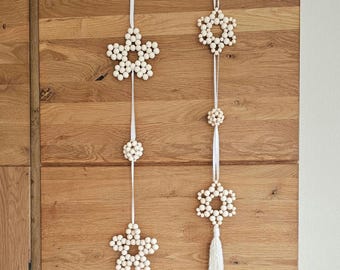 Boho flower pendant wooden beads tassel - handmade decoration for window, wall, door, sustainable, individual, flower gift, chain hanger