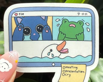 Crying Computer Animals Sticker: Relatable Work Stress, Waterproof Vinyl