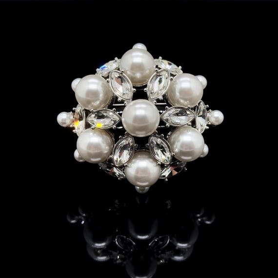 Broche Ancienne Style Art Déco En Argent Fin Avec Perles Blanches - Occasion, Bijou Vintage