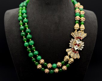Vintage deco necklace, art deco necklace, emerald necklace, bow necklace, party necklace, summer necklace, birthday gift