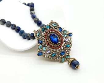vintage deco necklace, art deco pendant, turquoise necklace, boho necklace, ethnic necklace, tribal necklace, summer necklace
