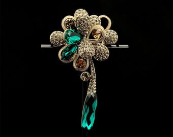 Vintage deco brooch, Art Deco brooch, flower brooch, tassel brooch, suit brooch, birthday gift, party brooch, wedding brooch