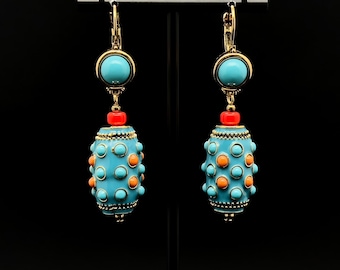 Vintage Ethnic Turquoise Thangka Earrings,Art deco earrings, Ethnic Style Earrings, Tribal earrings, Vintage Earrings,Turquoise Earrings,