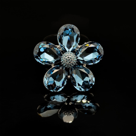 Art Deco brooch, 3D flower brooch, French brooch, blue crystal brooch, luxurious brooch, suit brooch, party brooch, wedding brooch