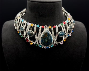vintage deco necklace, art deco necklace, ethnic necklace, unique necklace, tribal necklace, party necklace, gift for her