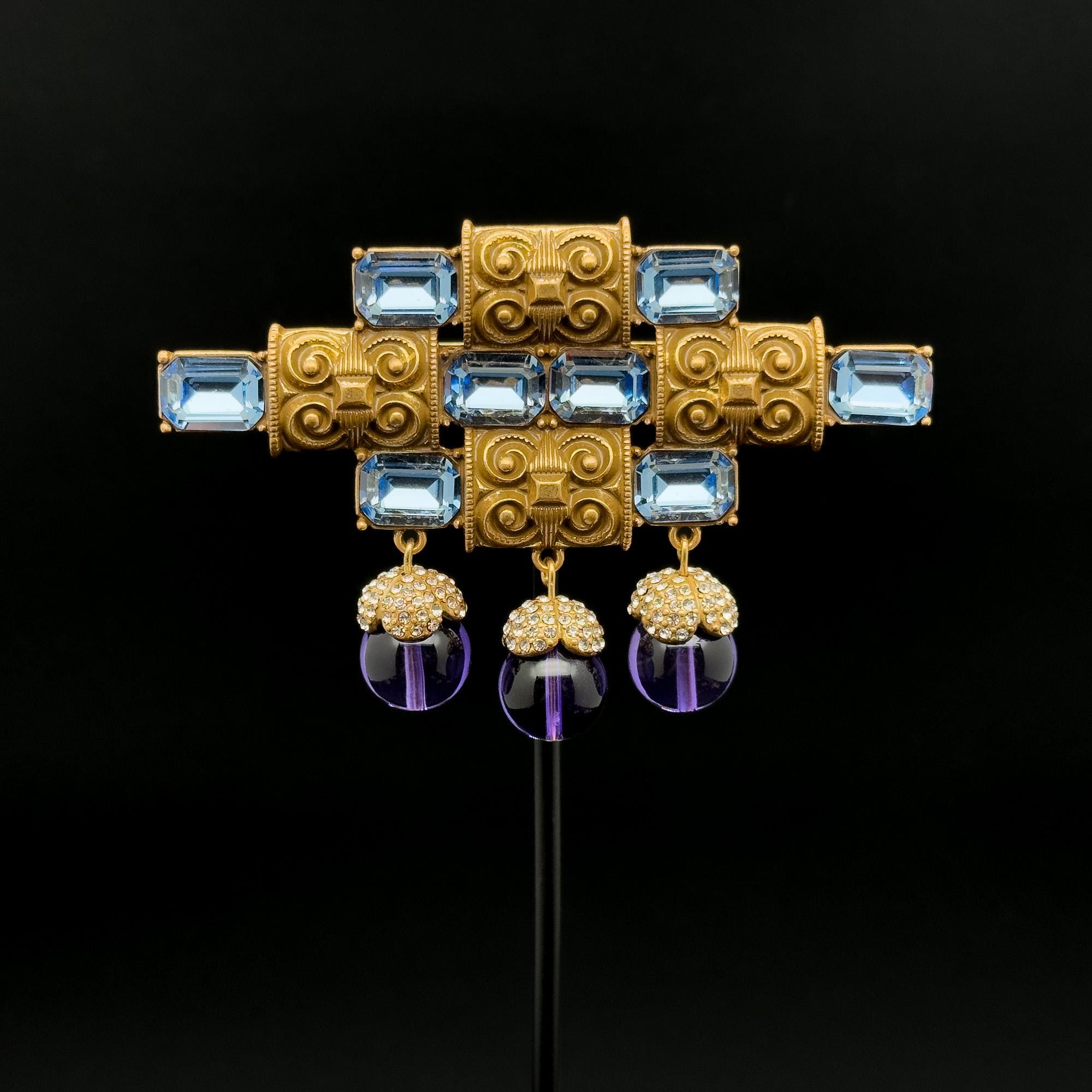 Broche Ancienne En Vermeil Et Filigrane Avec Améthyste Naturelle - Bijou Antique Violet - Sans Amélioration