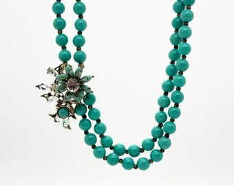 vintage deco necklace, art deco necklace, ethnic necklace, boho necklace, tribal necklace, turquoise necklace, flower necklace