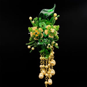 Vintage deco-broscher, art deco-broscher, lövbroscher, vävda broscher, tofsbroscher, klänningsbroscher, festbroscher, middagsbroscher bild 9