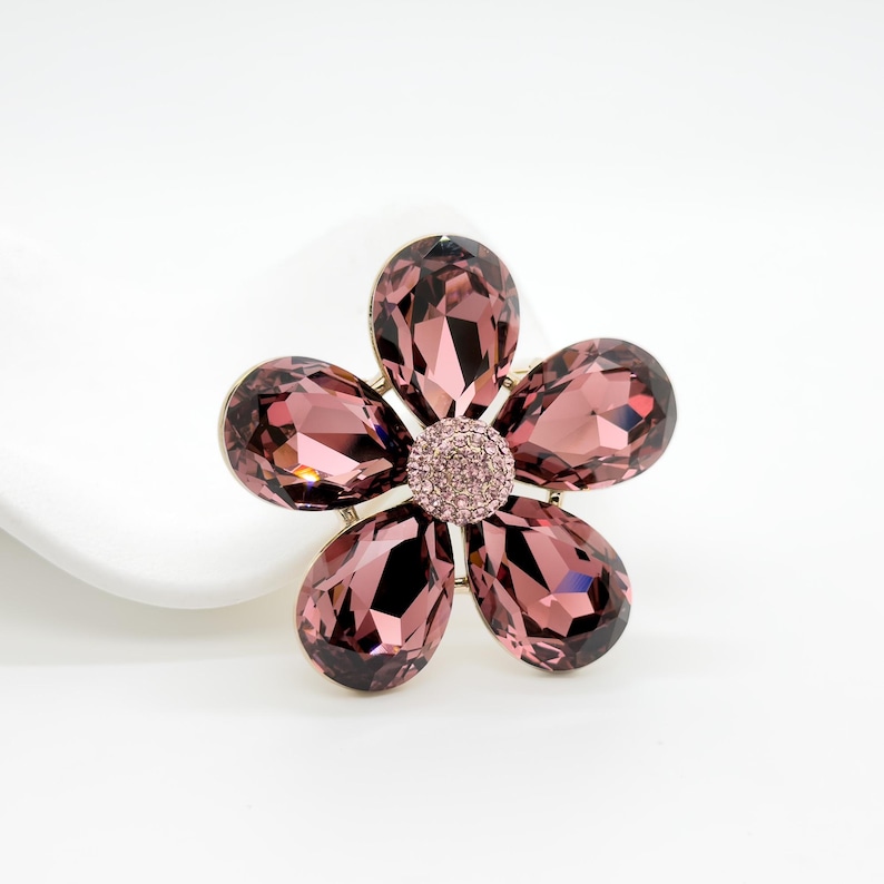 Art Deco brooch, 3D flower brooch, French brooch, blue crystal brooch, luxurious brooch, suit brooch, party brooch, wedding brooch Purple