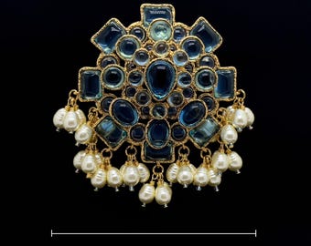 Vintage Art Deco Brooch, Large Pearl & Glass, Handmade