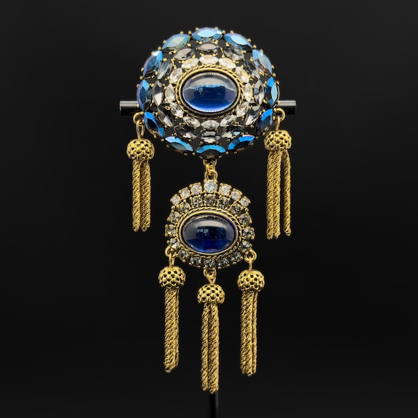 Vintage Sapphire Long Tassel Brooch, Wedding Bridal Brooch, Gift for Her