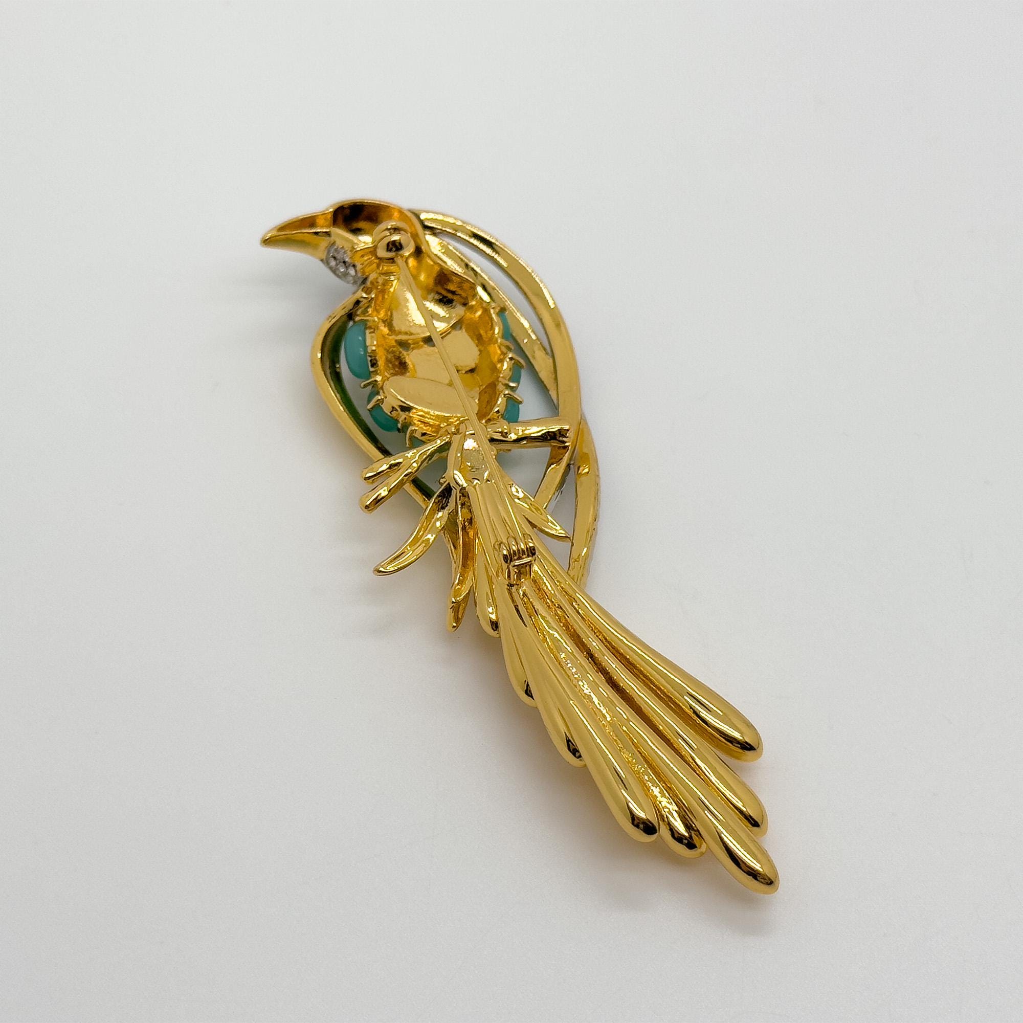 Broche Ancienne Argent Massif 925 – Art Déco – Oiseau Et Strass – Créateur