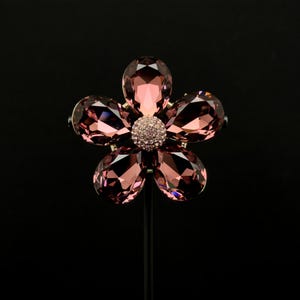 Art Deco brooch, 3D flower brooch, French brooch, blue crystal brooch, luxurious brooch, suit brooch, party brooch, wedding brooch image 2