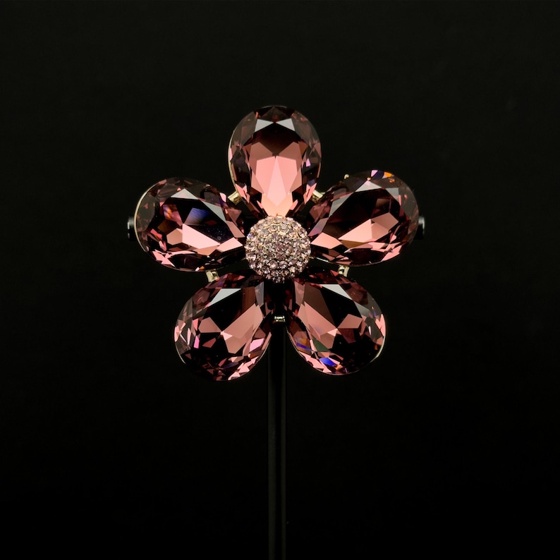 Art Deco brooch, 3D flower brooch, French brooch, blue crystal brooch, luxurious brooch, suit brooch, party brooch, wedding brooch image 2