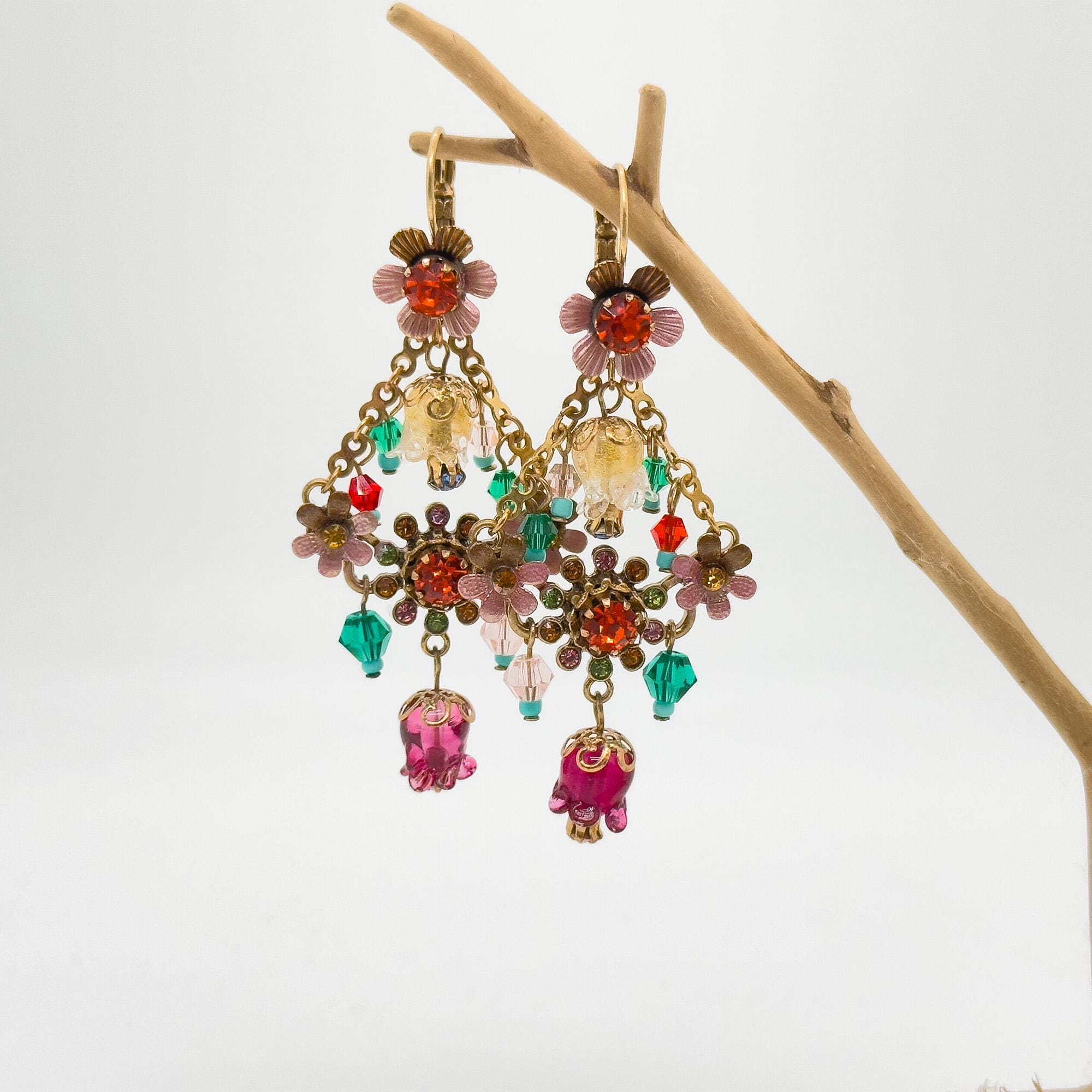 Ethnic vintage Style Countryside Floral Earrings,Ethnic Earrings,Floral Earrings,Rustic Style Earrings