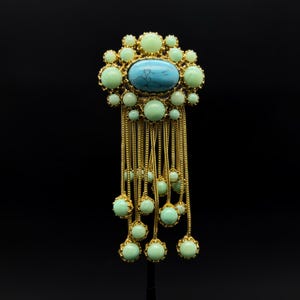 Vintage style brooches, ruby Brooch, long tassel brooches