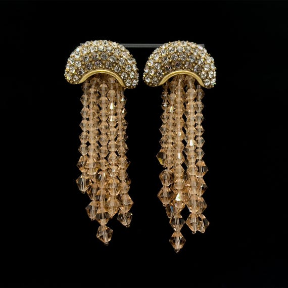 Art Deco Crystal Jellyfish Earrings, Champagne Vintage Style