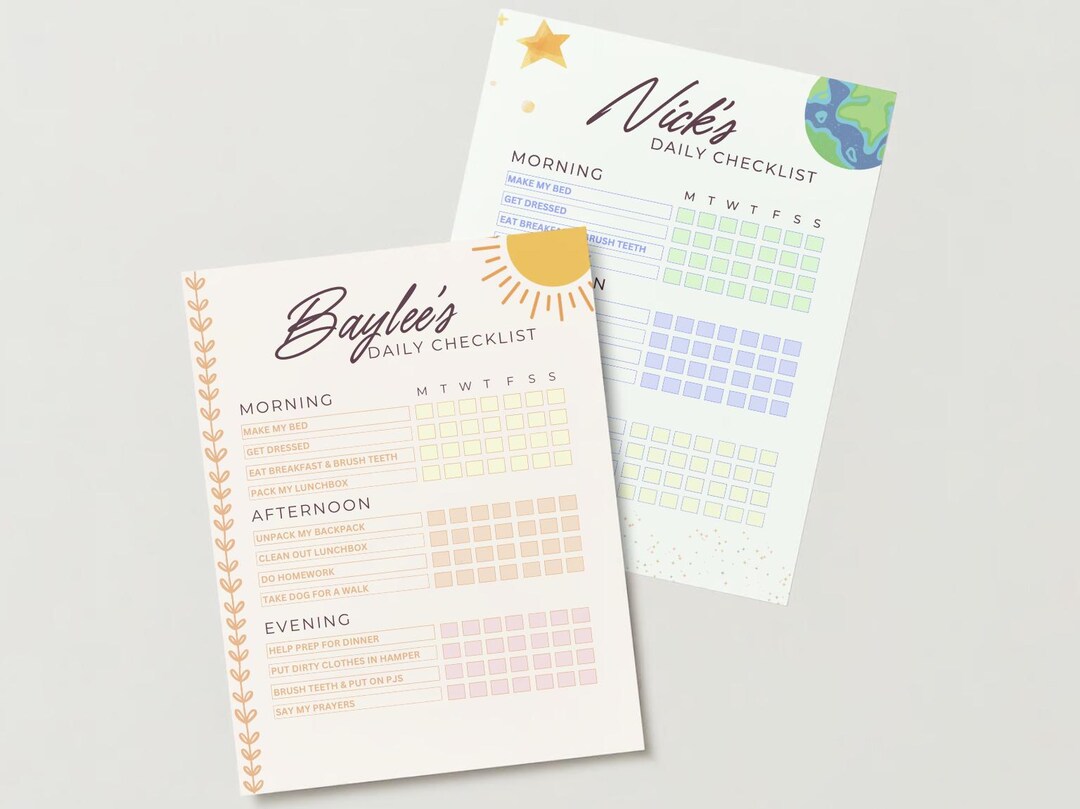 Editable Chore Chart Daily Checklist Responsibility Chart Daily Routine ...