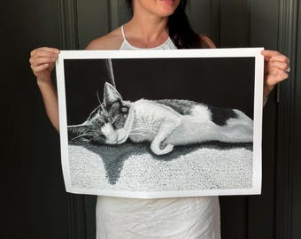 Black and White Cat Art Print: Modern Pet Portrait