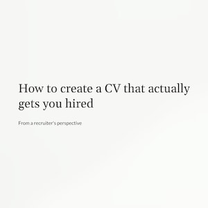 May include: An animated image shows a person at a desk with the text "How to create a CV that actually gets you hired." The person is smiling and appears to be working on a computer. A lamp and a stack of papers are on the desk.