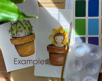 Cute Watercolor Plants - Small DIY Watercolor Kit for Beginners | Paint Your Own Plant Art | Beginner Art Kit | Small Watercolor Paint Kit