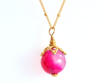 Fuchsia Striped Agate Drop Necklace