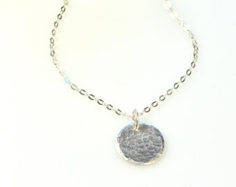 Silver Hammered Disc Necklace