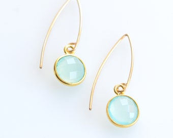 Gold Aqua Chalcedony Earrings