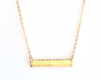 Gold Hammered Bar Necklace