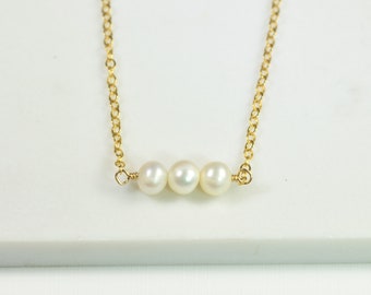 Gold Pearl Trio Necklace