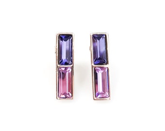 Twin Purple Baguette Studs