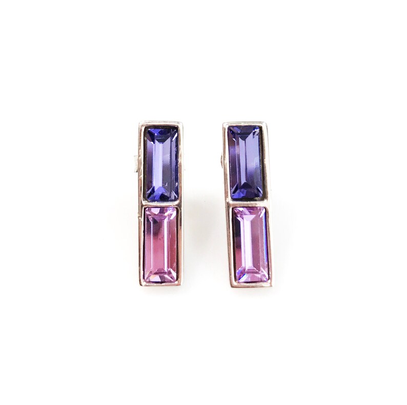 Two Color Purple /& Pink Rectangle Studs