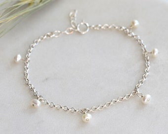 Silver Dangling Pearls Bracelet