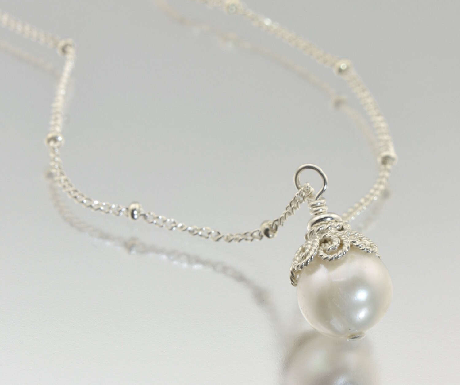 Filigree Pearl Drop Necklace Etsy