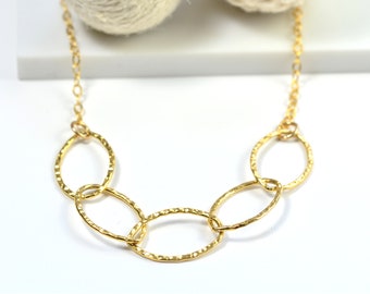 Gold Hammered Oval Link Necklace