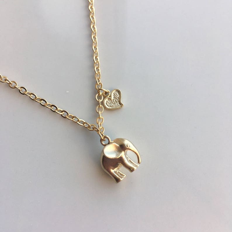Baby Elephant Necklace Small Necklace Gold Elephant Necklace Love Elephant Necklace Tiny Elephant Kawaii Elephant Matte Gold Necklace