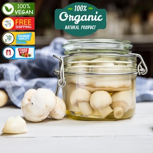 Canned White Mushrooms: Organic Vegan Mediterranean Pickles - 310 gr
