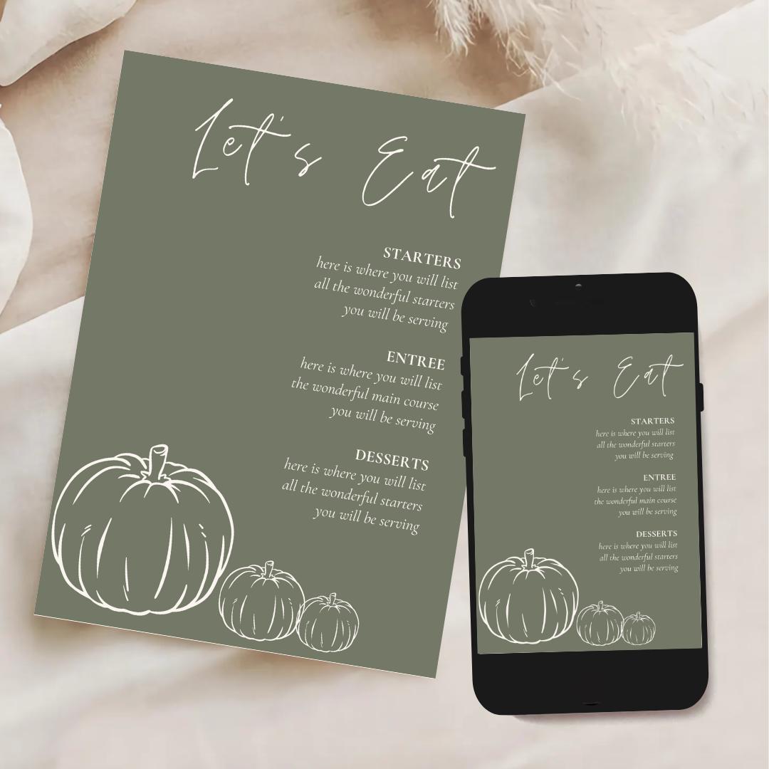 Fall Dinner Menu Template - Forrest Green - Etsy